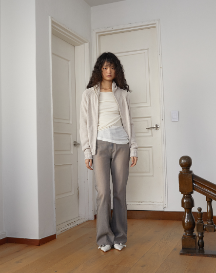 韓國 Matin Kim WOMEN APPLIQUE LOGO PATCH KNIT ZIP UP【MK051】