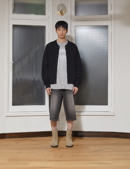 韓國 Matin Kim MEN PUNCHING LINE POINT ROUND NECK CARDIGAN【MK053】