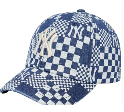 韓國 MLB CHECKERBOARD DENIM UNSTRUCTURED BALL CAP NEW YORK YANKEES【MB210】