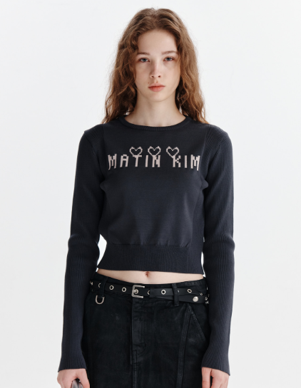 韓國 Matin Kim LOGO POINT JACQUARD KNIT CROP TOP【MK090】