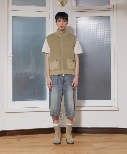 韓國 Matin Kim MEN LOGO POINT WASHED KNIT VEST【MK095】