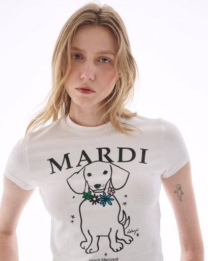 韓國 Mardi Mercredi CROPPED TSHIRT SWING THE TAIL DDANJI FLOWER NECKLACE MULTICOLOR【MM116】