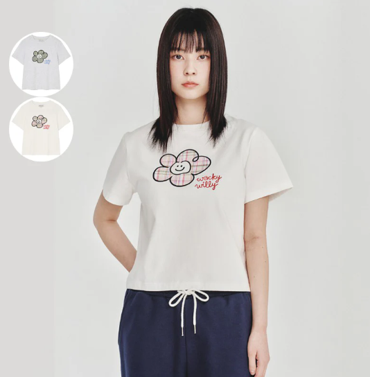 韓國 Wacky Willy Simple flower round neck short sleeves T-shirt【WW228】