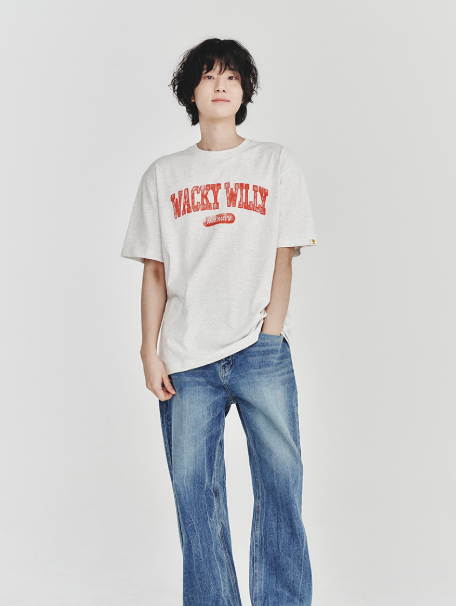 韓國 Wacky Willy Washed Logo Crewneck T-Shirt【WW210】
