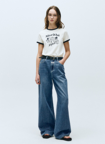 韓國 Marithe Francois Girbaud Women's DOODLE HOUSE GRAPHIC RINGER T-SHIRTS【MF563】