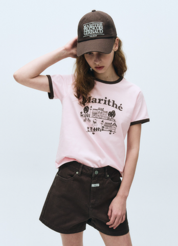韓國 Marithe Francois Girbaud Women's DOODLE HOUSE GRAPHIC RINGER T-SHIRTS【MF563】