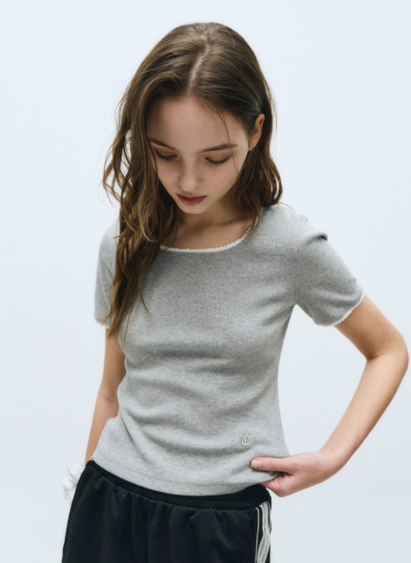 韓國 Marithe Francois Girbaud Women's LACE DETAIL T-SHIRTS【MF565】