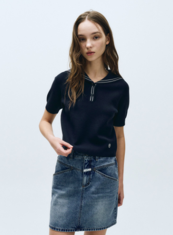 韓國 Marithe Francois Girbaud Women's MARINE SAILOR HALF KNIT【MF477】