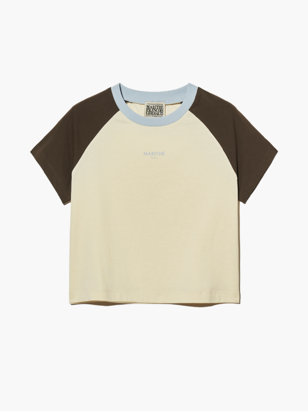 韓國 Marithe Francois Girbaud Women's 2-TONE RAGLAN CROP T-SHIRT【MF489】