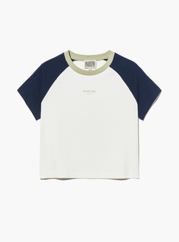韓國 Marithe Francois Girbaud Women's 2-TONE RAGLAN CROP T-SHIRT【MF489】