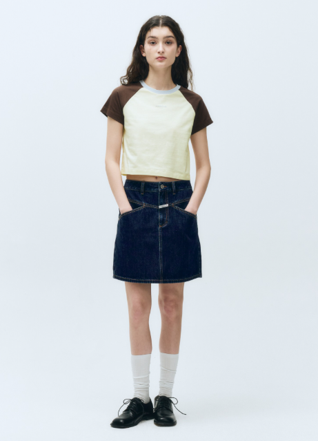 韓國 Marithe Francois Girbaud Women's 2-TONE RAGLAN CROP T-SHIRT【MF489】