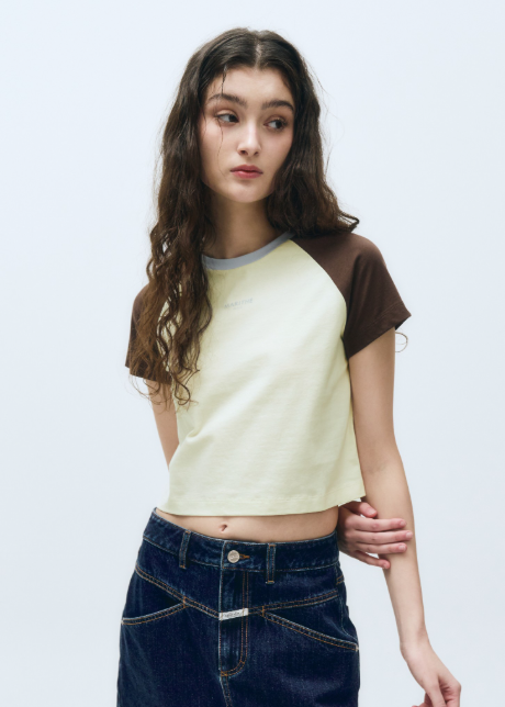 韓國 Marithe Francois Girbaud Women's 2-TONE RAGLAN CROP T-SHIRT【MF489】