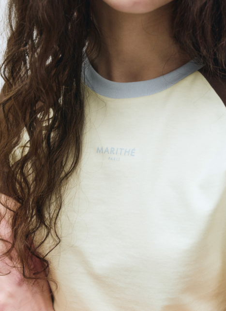 韓國 Marithe Francois Girbaud Women's 2-TONE RAGLAN CROP T-SHIRT【MF489】