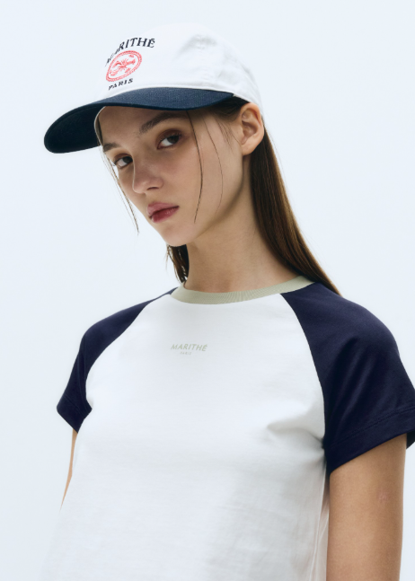 韓國 Marithe Francois Girbaud Women's 2-TONE RAGLAN CROP T-SHIRT【MF489】