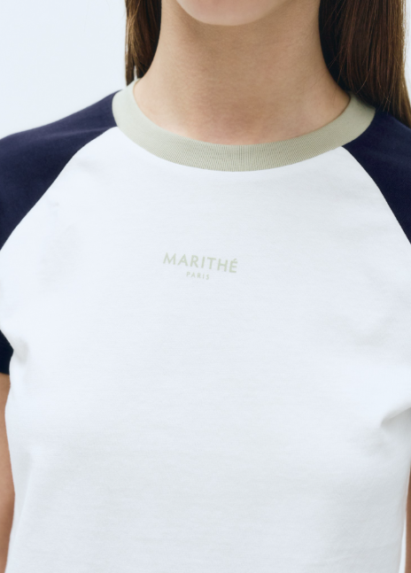 韓國 Marithe Francois Girbaud Women's 2-TONE RAGLAN CROP T-SHIRT【MF489】