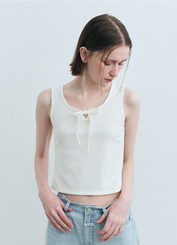 韓國 Marithe Francois Girbaud W CUT-OUT RIBBON CROP SLEEVELESS TEE【MF593】