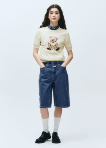 韓國 Marithe Francois Girbaud W LONG BERMUDA DENIM PANTS【MF597】