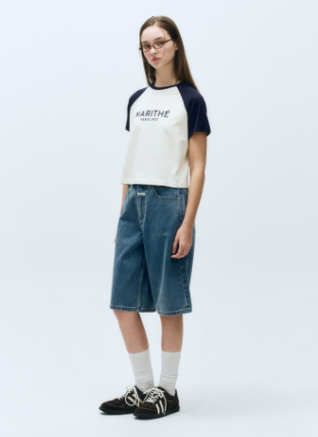 韓國 Marithe Francois Girbaud W LONG BERMUDA DENIM PANTS【MF597】