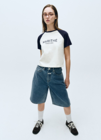 韓國 Marithe Francois Girbaud W LONG BERMUDA DENIM PANTS【MF597】
