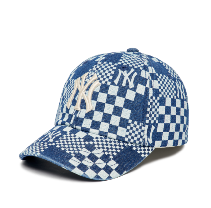 韓國 MLB CHECKERBOARD DENIM UNSTRUCTURED BALL CAP NEW YORK YANKEES【MB379】