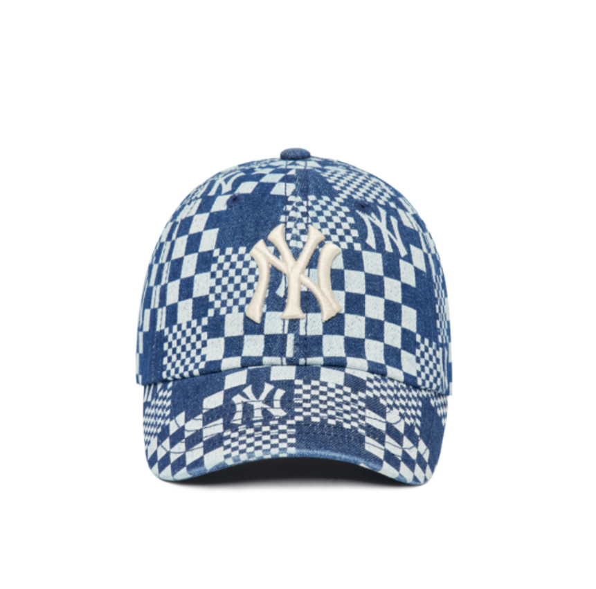 韓國 MLB CHECKERBOARD DENIM UNSTRUCTURED BALL CAP NEW YORK YANKEES【MB379】