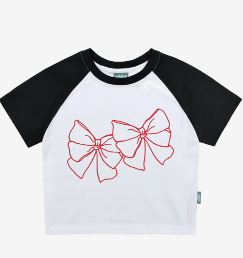 韓國 Video Jockey Outline Ribbon Raglan Crop T-Shirt【VJ071】