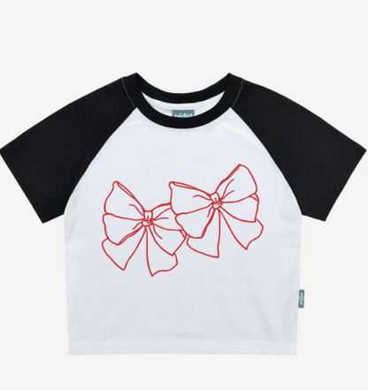 韓國 Video Jockey Outline Ribbon Raglan Crop T-Shirt【VJ071】