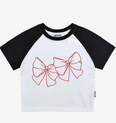 韓國 Video Jockey Outline Ribbon Raglan Crop T-Shirt【VJ071】
