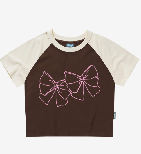 韓國 Video Jockey Outline Ribbon Raglan Crop T-Shirt【VJ071】
