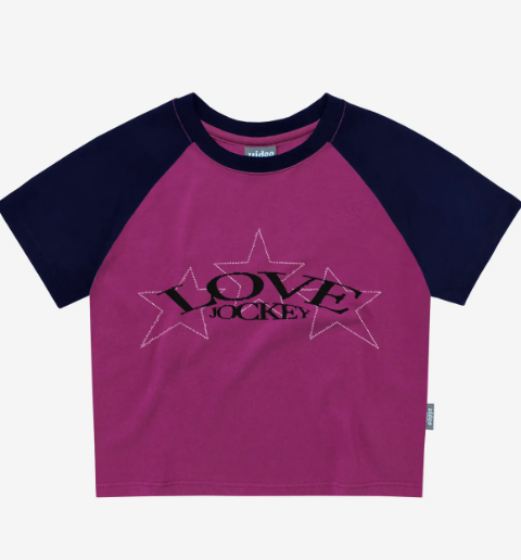 韓國 Video Jockey Love Jockey Raglan Crop T-Shirt【VJ070】