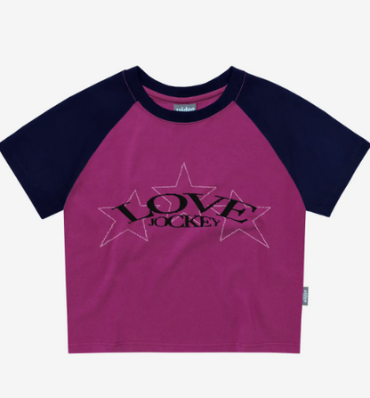 韓國 Video Jockey Love Jockey Raglan Crop T-Shirt【VJ070】
