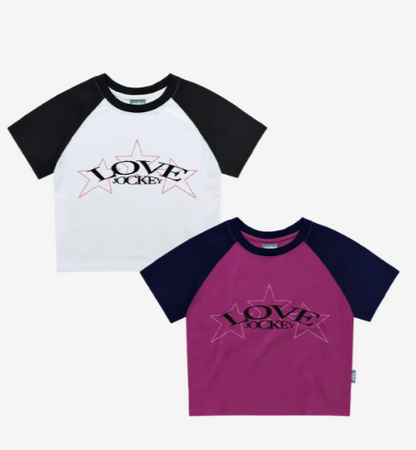 韓國 Video Jockey Love Jockey Raglan Crop T-Shirt【VJ070】