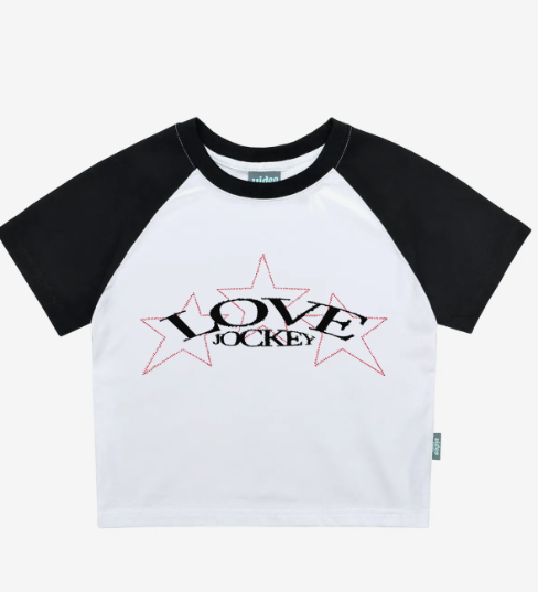 韓國 Video Jockey Love Jockey Raglan Crop T-Shirt【VJ070】