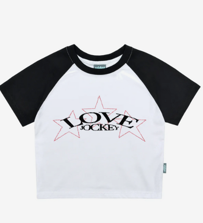 韓國 Video Jockey Love Jockey Raglan Crop T-Shirt【VJ070】
