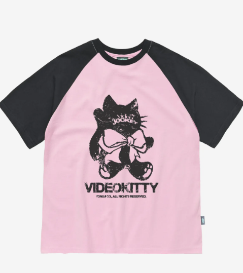 韓國 Video Jockey Big Ribbon Kitty Raglan T-Shirt【VJ059】