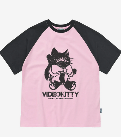 韓國 Video Jockey Big Ribbon Kitty Raglan T-Shirt【VJ059】