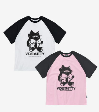 韓國 Video Jockey Big Ribbon Kitty Raglan T-Shirt【VJ059】