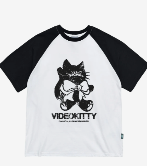 韓國 Video Jockey Big Ribbon Kitty Raglan T-Shirt【VJ059】
