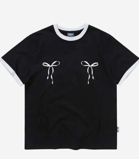 韓國 Video Jockey Twin Ribbon Ringer T-Shirt【VJ057】