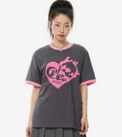 韓國 Video Jockey The skull is actually a cat ringer T-shirt【VJ054】
