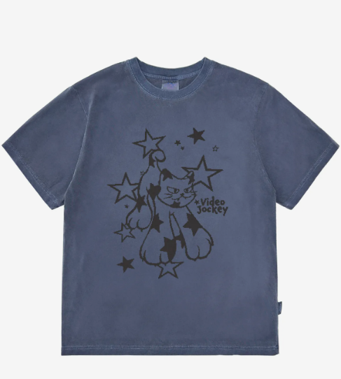 韓國 Video Jockey Pigment Star Cat T-Shirt【VJ050】