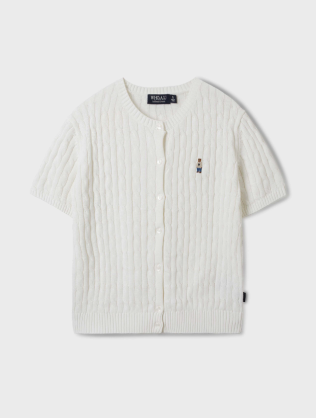 韓國 Who.A.U Steve Round Neck Short Sleeve Cardigan【WA125】