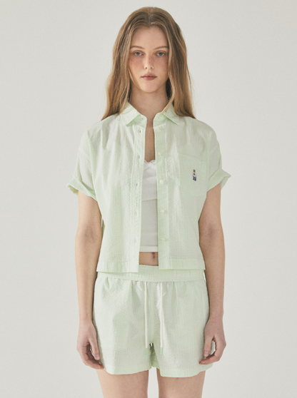 韓國 Who.A.U Steve Seersucker Crop Shirts【WA101】