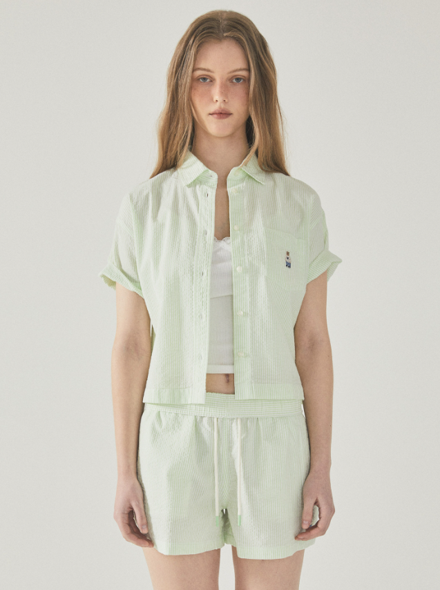 韓國 WhoAU Steve Seersucker Crop Shirts【WA101】