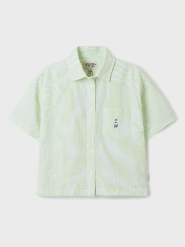 韓國 WhoAU Steve Seersucker Crop Shirts【WA101】