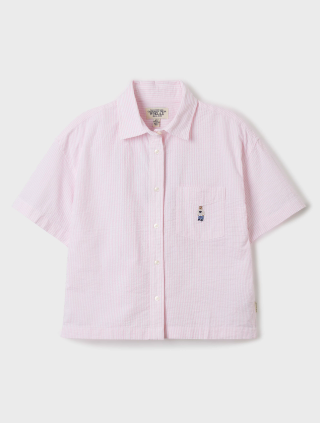 韓國 WhoAU Steve Seersucker Crop Shirts【WA101】