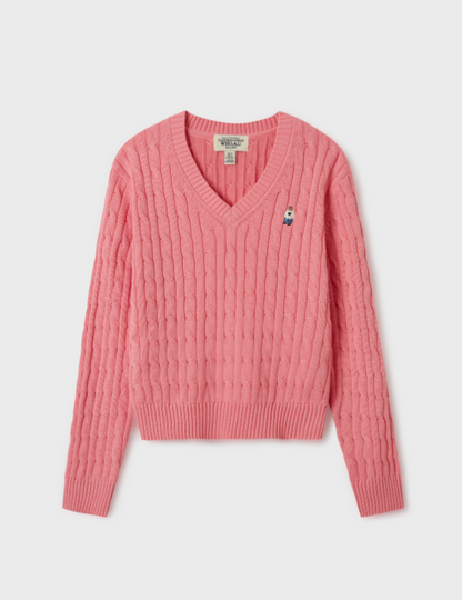 韓國 Who.A.U Steve V-neck Cable Sweater【WA058】