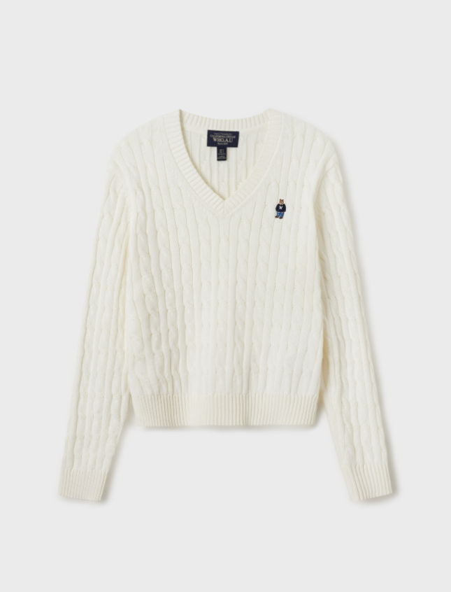 韓國 Who.A.U Steve V-neck Cable Sweater【WA058】