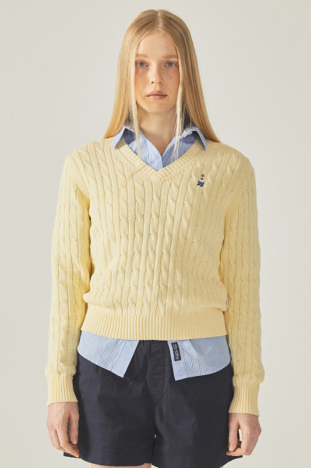 韓國 Who.A.U Steve V-neck Cable Sweater【WA058】