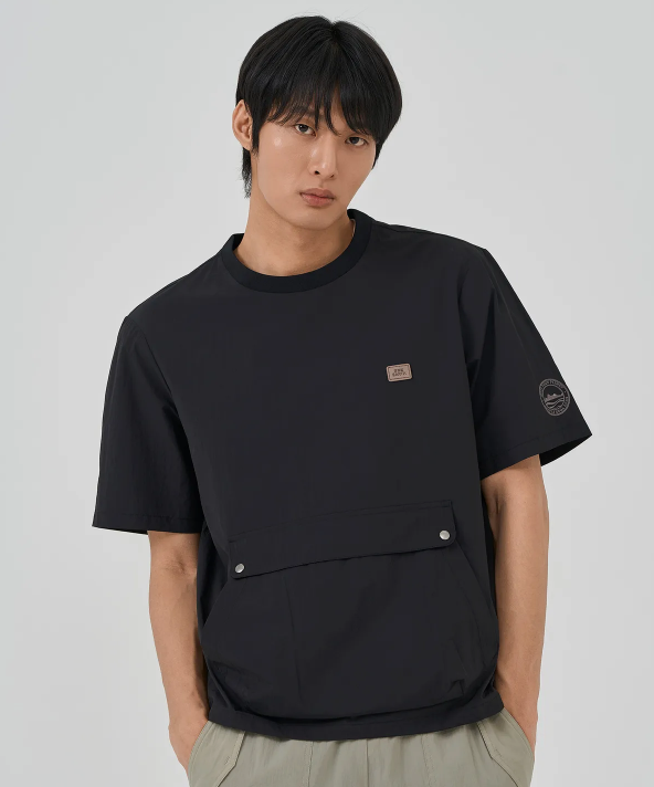 韓國 BBC Kangaroo Pocket Woven Round T-Shirt【BC052】